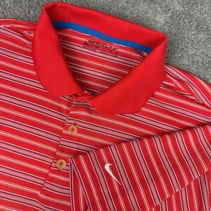 Nike Golf Dri-FIT Polo Shirt Striped Red Short Sleeve Athletic Mens Large